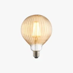 Garnet LED Ribbed Globe Shaped Bulb With Amber Glass