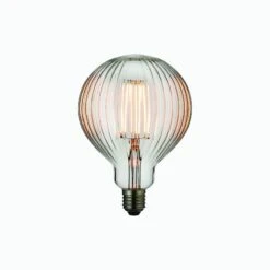Garnet LED Ribbed Globe Shaped Bulb With Clear Glass