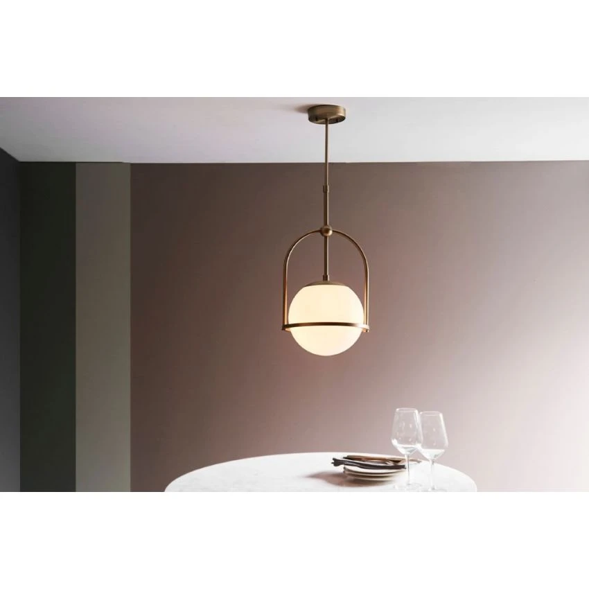 Luna Opal Glass Small Pendant In Antique Brass 2 Luna Opal Glass Small Pendant In Antique Brass - Image 2