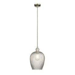Hexton Ribbed Glass Pendant In Bright Nickel