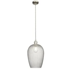 Hexton Large Ribbed Glass Pendant In Bright Nickel