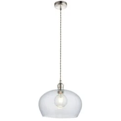 Hexton Wide Hammered Glass Pendant In Bright Nickel