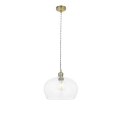Hexton Wide Glass Pendant In Antique Brass