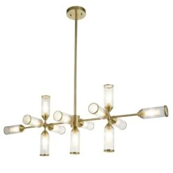 Julian Extra Large Linear Glass Pendant In Brushed Brass