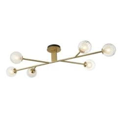 Naomi Frosted Glass Semi Flush Light In Satin Brass