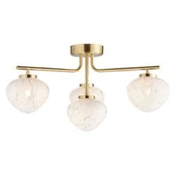 Kyra Confetti Glass Semi Flush Light In Satin Brass