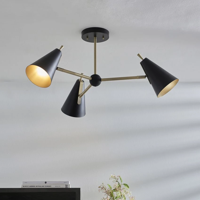 Mika Mid Century Semi Flush Light In Matt Black 2 Mika Mid Century Semi Flush Light In Matt Black - Image 2