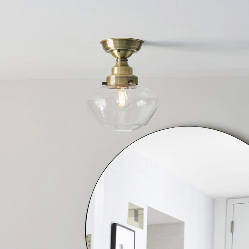 Cambrose Clear Glass Semi Flush Light In Antique Brass 3 Cambrose Clear Glass Semi Flush Light In Antique Brass - Image 3