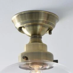 Cambrose Clear Glass Semi Flush Light In Antique Brass 7 Cambrose Clear Glass Semi Flush Light In Antique Brass -Perch & Parrow Home Sales Store en24020098 l3