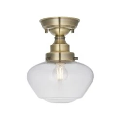 Cambrose Clear Glass Semi Flush Light In Antique Brass