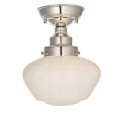 Cambrose Opal Glass Semi Flush Light In Nickel