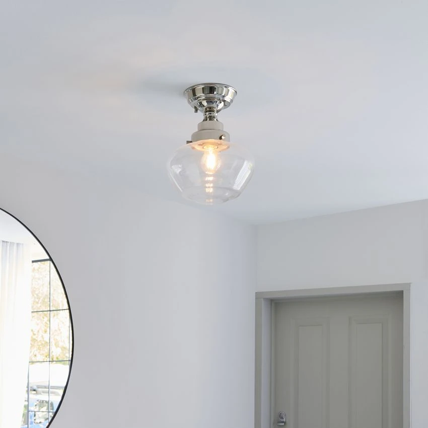 Cambrose Clear Glass Semi Flush Light In Nickel 2 Cambrose Clear Glass Semi Flush Light In Nickel - Image 2