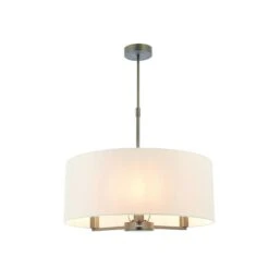 Dawson Three Light Pendant In Antique Bronze With Faux Silk Fabric