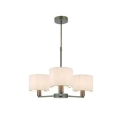 Dawson Three Individual Light Pendant In Antique Bronze With Faux Silk Fabric