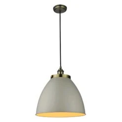Fletcher Large Pendant In Taupe & Antique Brass