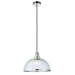 Ralph Clear Ribbed Glass Pendant In Bright Nickel