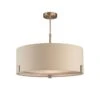 Nina Three Light Pendant In Satin Nickel With Grey Fabric Shade