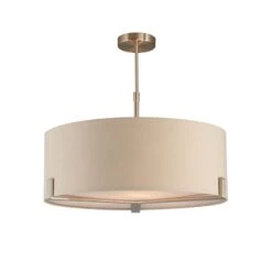 Nina Three Light Pendant In Satin Nickel With Grey Fabric Shade
