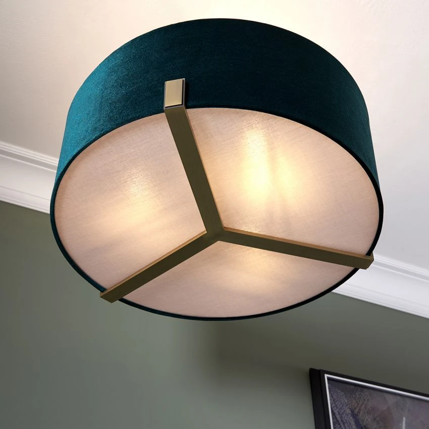 Nina Three Light Pendant In Antique Brass With Green Velvet Shade 3 Nina Three Light Pendant In Antique Brass With Green Velvet Shade - Image 3