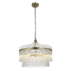 Monica Clear Glass Five Light Pendant In Antique Brass