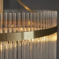 Monica Clear Glass Three Light Pendant In Antique Brass -Perch & Parrow Home Sales Store en24040134 l2