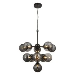 Mabel Smoked Mirror Glass Eleven Light Pendant In Black Chrome