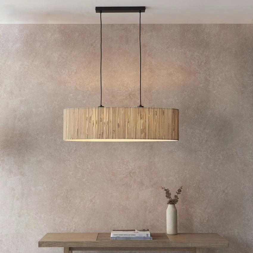 Lucille Natural Seagrass Two Light Pendant Light In Matt Black 2 Lucille Natural Seagrass Two Light Pendant Light In Matt Black - Image 2
