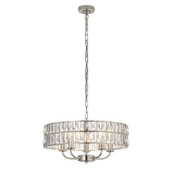 Clayton Crystal Glass Five Light Pendant In Bright Nickel