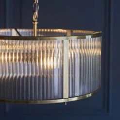 Richmond Ribbed Glass Three Light Pendant In Antique Brass -Perch & Parrow Home Sales Store en24040187 l2