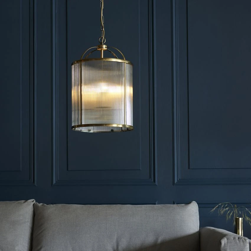 Leonard Ribbed Glass Four Light Pendant In Antique Brass 2 Leonard Ribbed Glass Four Light Pendant In Antique Brass - Image 2