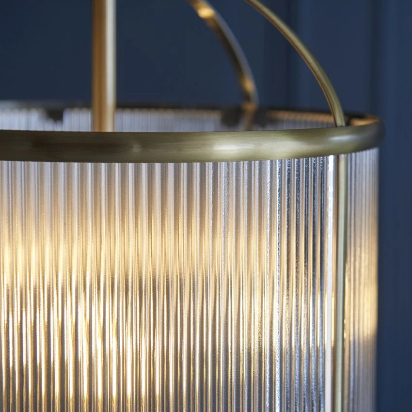 Leonard Ribbed Glass Four Light Pendant In Antique Brass 3 Leonard Ribbed Glass Four Light Pendant In Antique Brass - Image 3