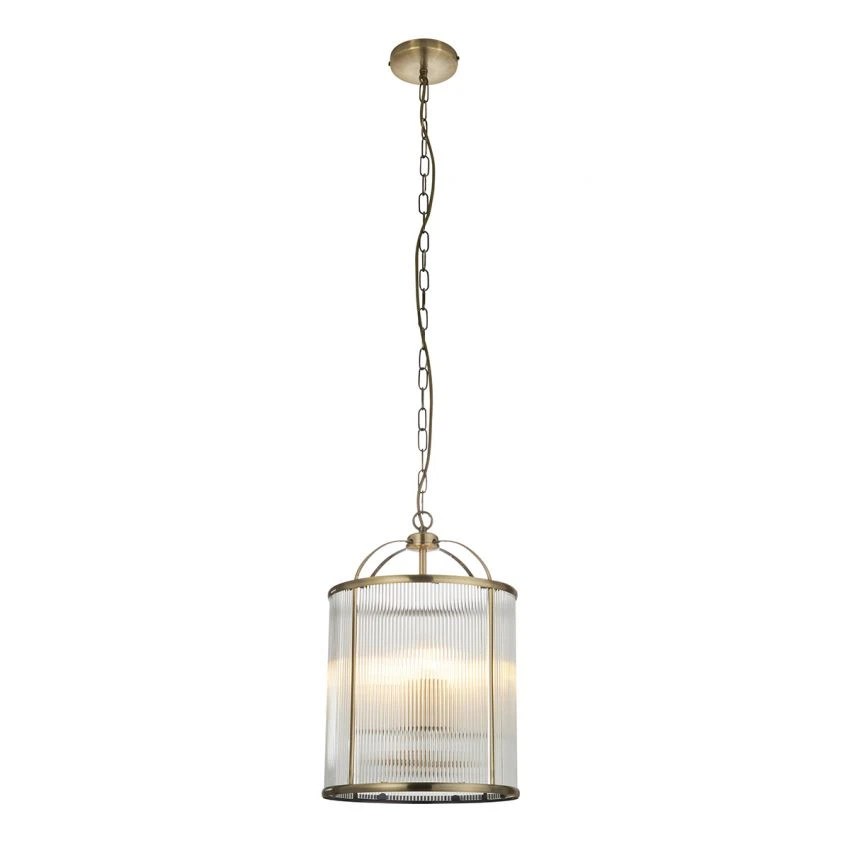 Leonard Ribbed Glass Four Light Pendant In Antique Brass 1 Leonard Ribbed Glass Four Light Pendant In Antique Brass