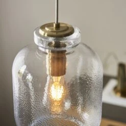 Lyndon Textured Glass Pendant In Antique Brass -Perch & Parrow Home Sales Store en24040198 l2