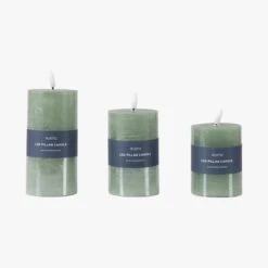 Homespun LED Candle In Sage - Set Of 3