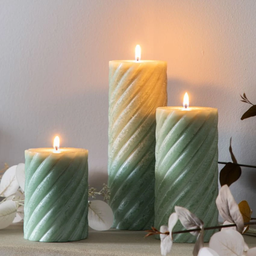 Entwine Pillar Candle In Sage Small Pack Of 2 2 Entwine Pillar Candle In Sage Small Pack Of 2 - Image 2
