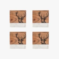 Wildwood Stag Marble Coaster, Set Of 4