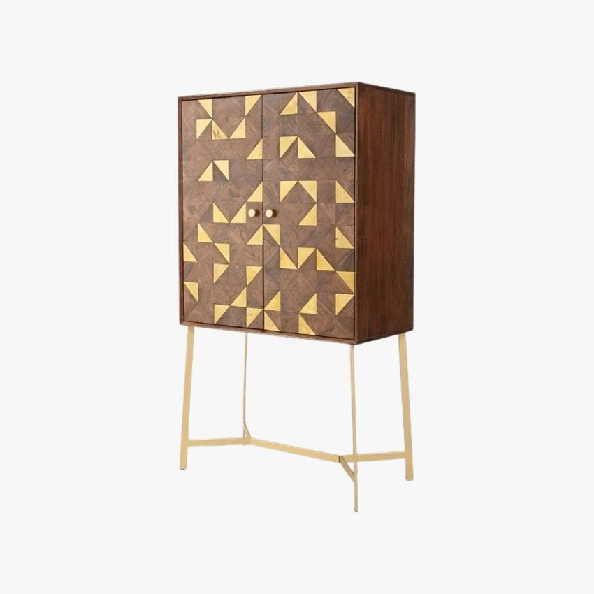 Harvey Acacia And Brass Drinks Cabinet 3 Harvey Acacia And Brass Drinks Cabinet - Image 3